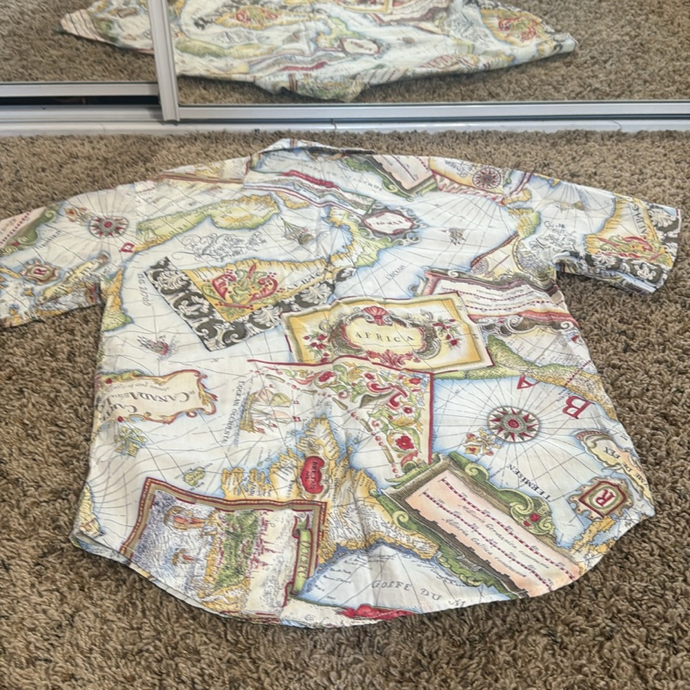 Vintage World Map Button Down - image 6